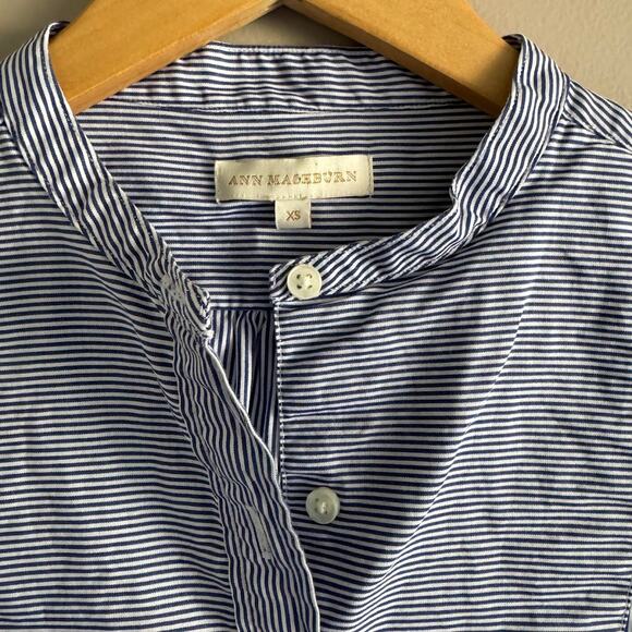 Ann Mashburn Blue and White Striped Bib Front Button Down Tunic XS - Picture 2 of 5